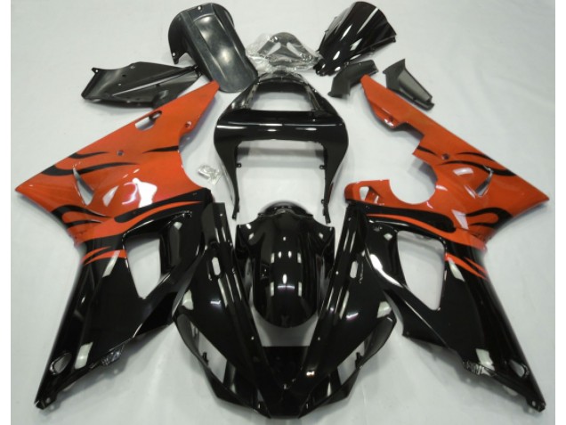 00-01 Schwarz Flamme & Orange R1 Verkleidung