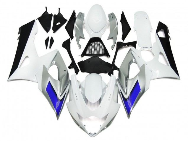 05-06 Glänzend Weiß Mit Silbernen Akzenten & Blau GSXR 1000 Verkleidung