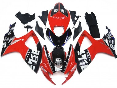 06-07 Benutzerdefiniert Rot & Schwarz Logos GSXR 600-750 Verkleidung