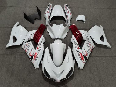 06-11 Weiß Rot Flamme ZX14R Verkleidung