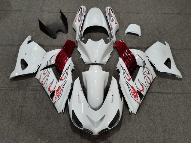 06-11 Weiß Rot Flamme ZX14R Verkleidung