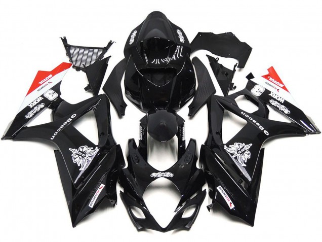 07-08 Custom Schwarz Mit Einem Hauch Von Weiß & Rot GSXR 1000 Verkleidung