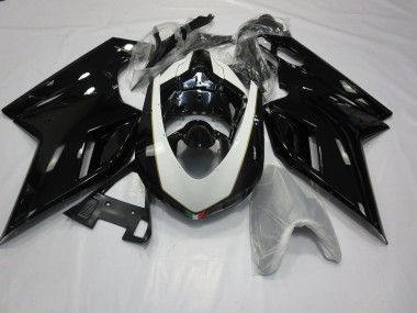 07-14 Glänzendes Schwarz & Weiß Ducati 848 1098 1198 Verkleidung