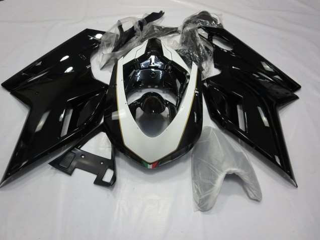 07-14 Glänzendes Schwarz & Weiß Ducati 848 1098 1198 Verkleidung