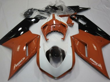 07-14 Orange Glänzend & Weiß Ducati 848 1098 1198 Verkleidung