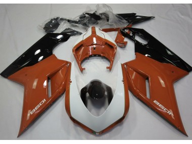 07-14 Orange Glänzend & Weiß Ducati 848 1098 1198 Verkleidung