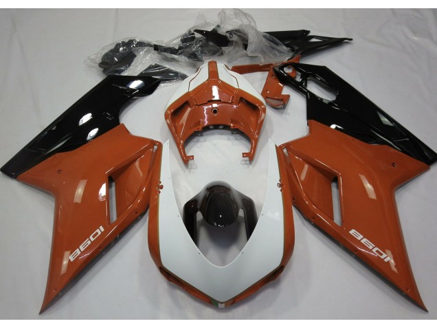 07-14 Orange Glänzend & Weiß Ducati 848 1098 1198 Verkleidung
