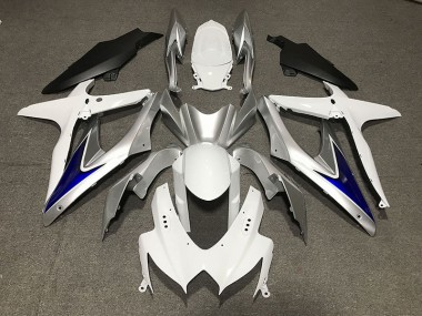 08-10 Glänzend Weiß Mit Silber & Blau Matt Schwarz Unten GSXR 600-750 Verkleidung