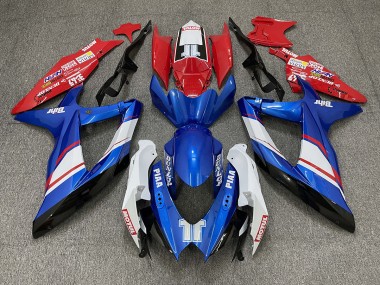 08-10 Rot Blau & Glänzend Weiß Custom-Stil GSXR 600-750 Verkleidung