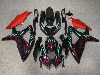 08-10 Rot & Cyan Flamme GSXR 600-750 Verkleidung