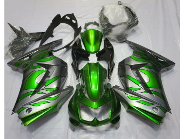 08-12 Grün & Silber Flamme Ninja 250 Verkleidung