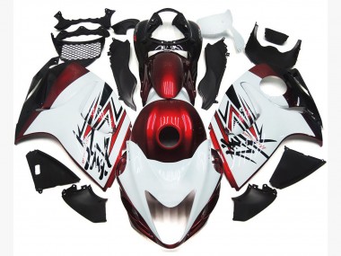 08-20 Glänzend Weiß Mit Tiefrotem Custom GSXR 1300 Verkleidung