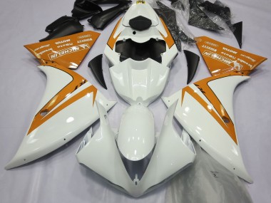 12-14 Glänzend Weiß & Orange R1 Verkleidung