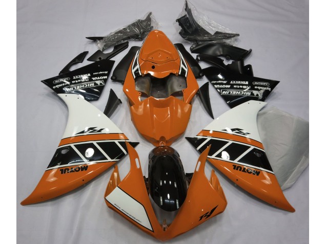 12-14 Orange Glänzend Silber & Schwarz R1 Verkleidung