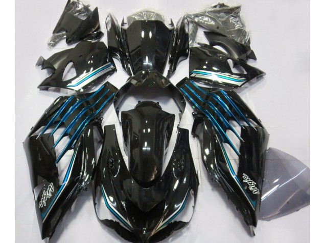 12-21 Schwarz Glänzend & Hellblau ZX14R Verkleidung