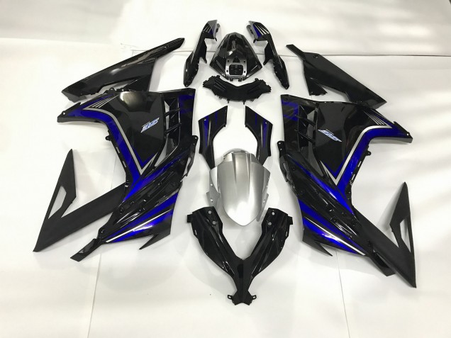 13-18 Glänzendes Schwarz & Blau Ninja 300 Verkleidung